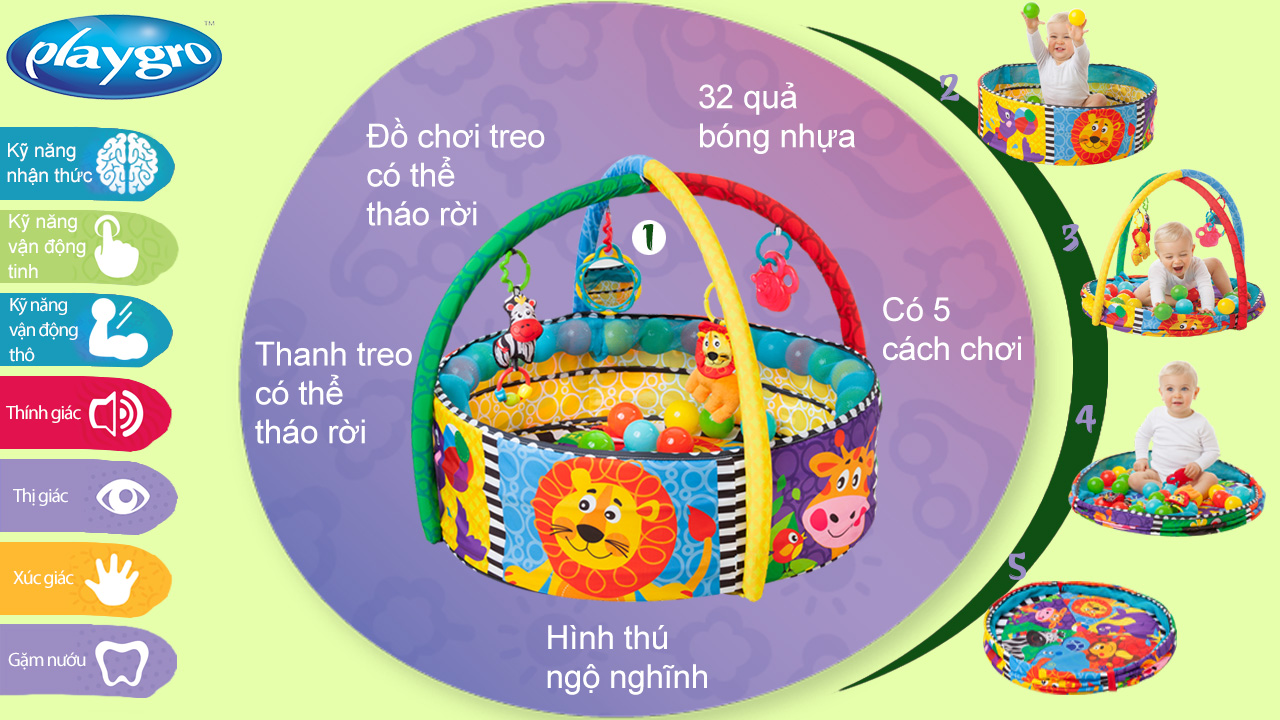 Nhà banh có đồ chơi treo nôi Playgro Ball Activity Nest, cho bé sơ sinh đến 24 tháng