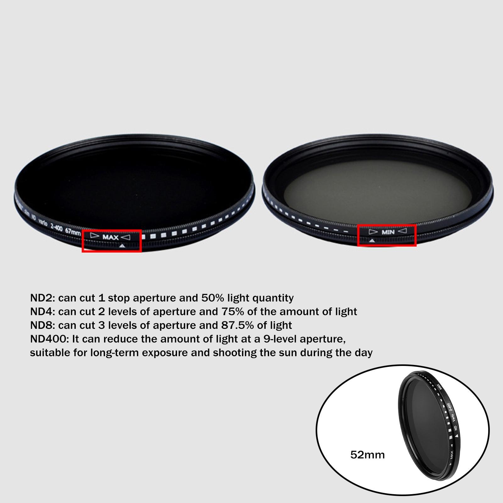 2 Pcs ND2 to ND400 Slim Fader Variable Adjustable ND Filter Optical Glass