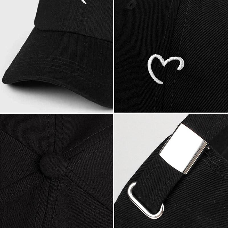 Trái tim thêu mũ bóng chày dành cho nữ nam mùa hè cotton sun đỉnh mũ tình yêu cặp đôi harajuku hip hop snapback hat Color: black Size: 54-60cm