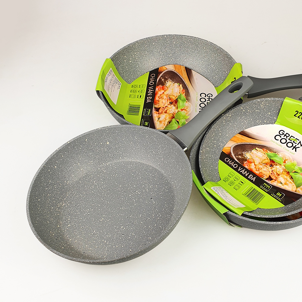 Chảo chống dính vân đá đáy từ đa năng 2 trong 1 Green Cook mẫu mới cán liền-hàng chính hãng
