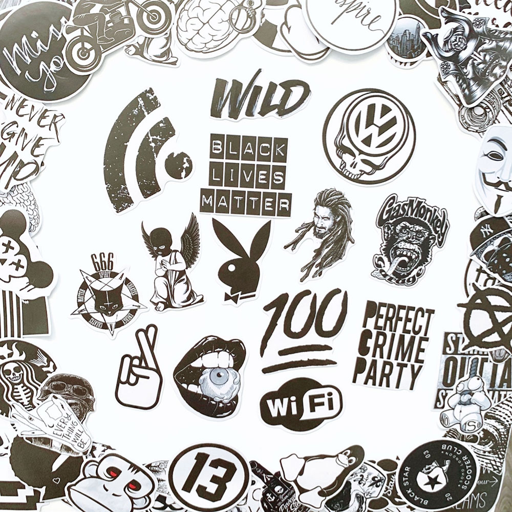 Bộ 50 Sticker Black White Đen Trắng  (2020) Hình Dán Chống Nước Decal Chất Lượng Cao Trang Trí Va Li Du Lịch, Xe Đạp, Xe Máy, Laptop, Nón Bảo Hiểm, Máy Tính Học Sinh, Tủ Quần Áo, Nắp Lưng Điện Thoại