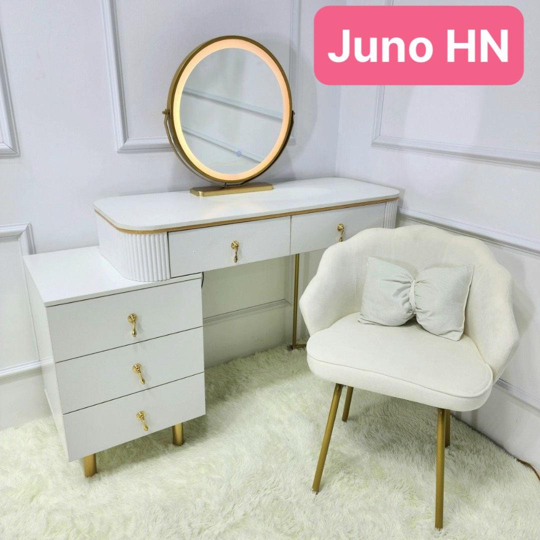 Bàn trang điểm HN Juno Sofa bọc nhung mặt kính gương led cảm ứng