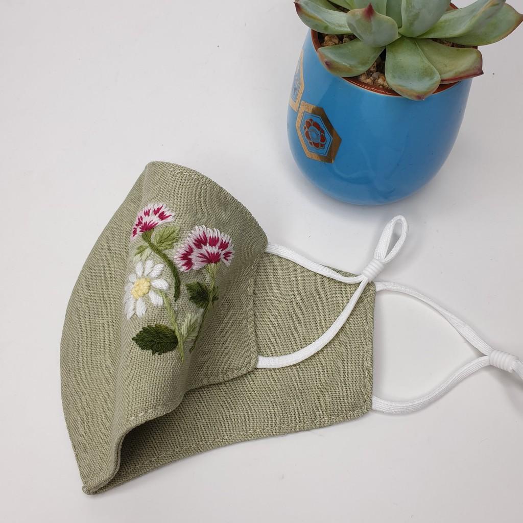 Khẩu trang thêu tay vải linen JL184
