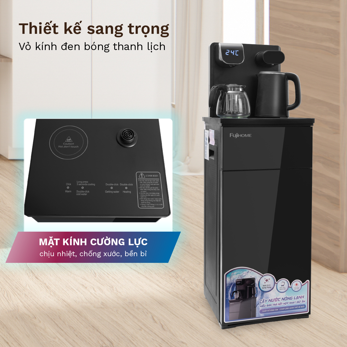 Cây nước nóng lạnh bàn trà Fujihome TB110E nhập khẩu, máy nước nóng lạnh bình âm điều khiển từ xa mini,điều chỉnh nhiệt độ nước - Hàng chính hãng