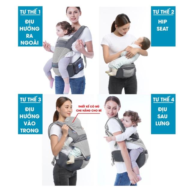 Địu ngồi trẻ em cao cấp siêu mềm 4 tư thế công nghệ Air Mesh thoáng khí - Comfybaby CF818 - tặng yếm tam giác