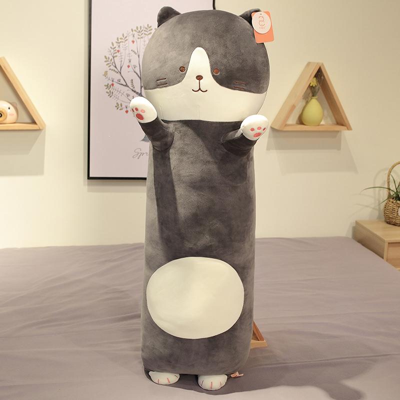Mới Kawaii Mạ Cát Nhồi Bông Gối Đệm Mềm Mèo Sang Trọng Búp Bê Sofa Động Vật Dài Gối Trẻ Em Đồ Chơi Quà Tặng Giáng Sinh Cho bé Gái