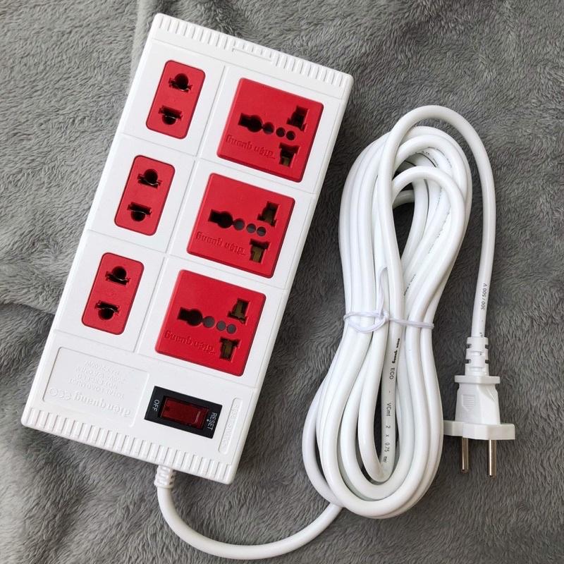 Ổ Cắm , 8 lỗ, có công tắc ~2500W mã ĐQ ESK 8ECO màu đỏ đen,
