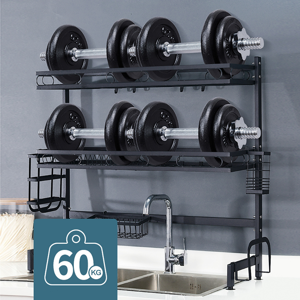Kệ chén bát đa năng VANDO kích thước 2 tầng 95cm bằng thép carbon cao cấp không gỉ, giá để bát trên bồn rửa ráo nước cho nhà bếp sạch sẽ