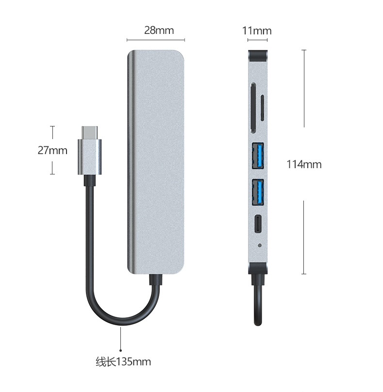 Thiết bị mở rộng USB type C Thunderbolt 3 ra 6 cổng HDMI/ USB 3.0/ Thẻ nhớ TF, SD cho Macbook