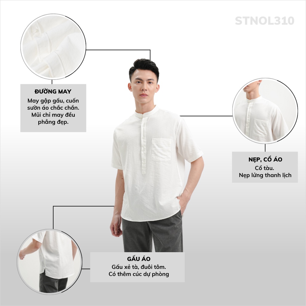 Áo sơ mi nam cổ tàu 4 cúc thương hiệu 360 Boutique sơ mi henley chất liệu đũi xước form relax - STNOL310