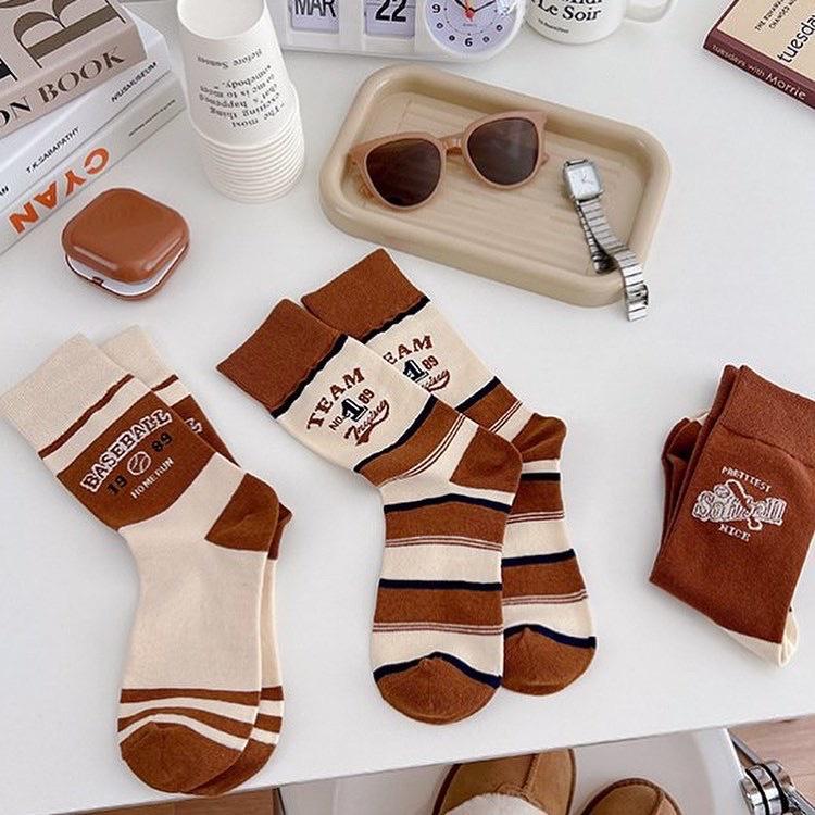 Tất Cao Cổ Nam Vớ Cao Cổ Nữ Tất Bóng Chày Xanh Đỏ Noel Vintage Phong Cách Ulzzang Hàn Quốc Cotton Mềm Mịn Camcamvintage