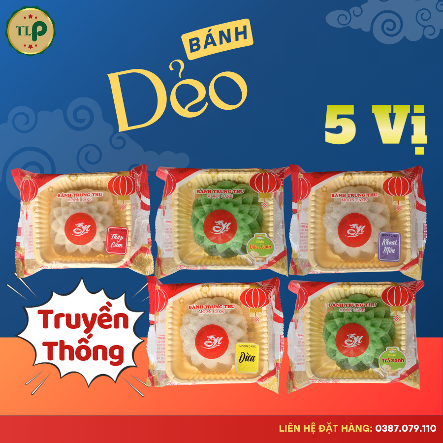 Bánh Dẻo TLP 150g | 5 Loại Nhân Truyền Thống (Thập Cẩm, Đậu Xạnh, Khoai Môn, Dừa, Trà Xanh)