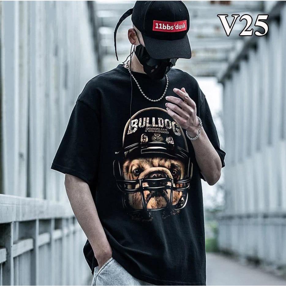 ÁO THUN UNISEX NAM NỮ chó đội nón bảo hiểm bulldog