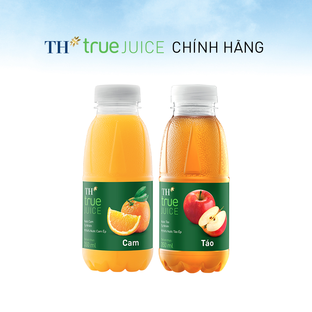 Thùng 12 chai táo tự nhiên &amp; 12 chai nước cam tự nhiên TH True Juice 350ml (350ml x 24 chai)