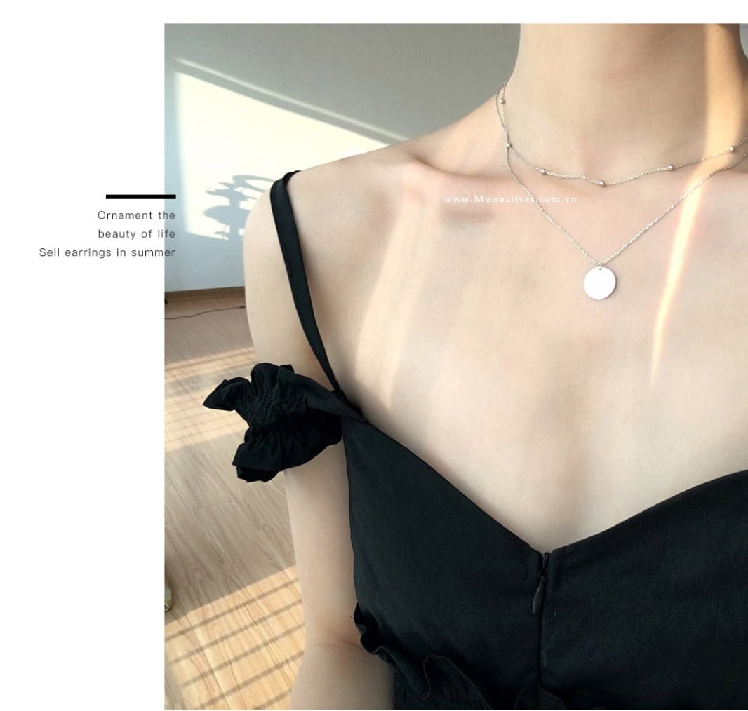 Dây chuyền bạc dây kép mặt trơn, khắc được chữ cá tính