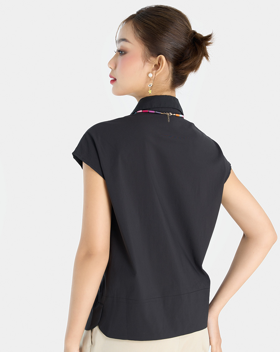 Áo Kiểu Nữ Thời Trang JUNO Cổ Sơmi Tay Liền JNAKI023