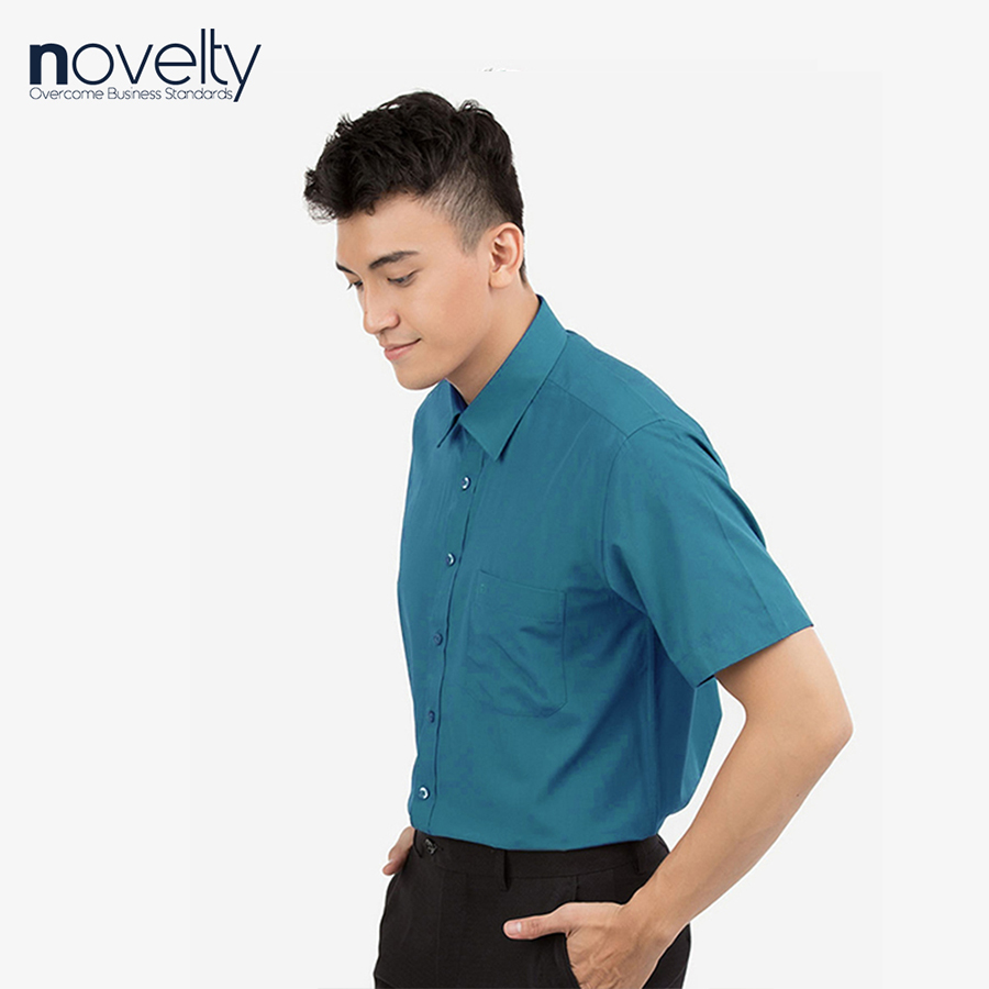 Áo sơ mi nam Slim fit ngắn tay xanh cổ vịt 171424N