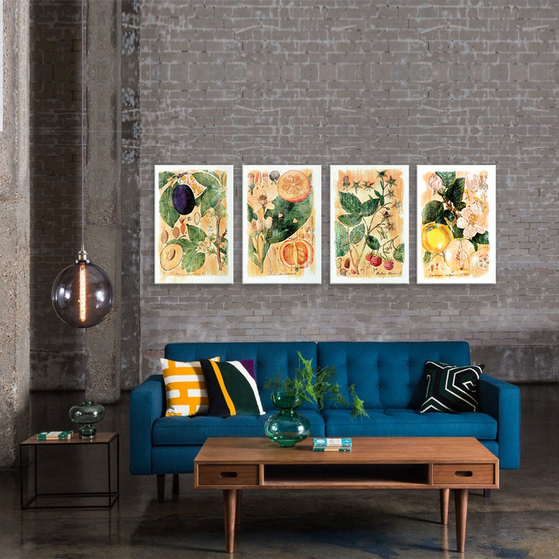 Bộ 4 Tranh Hoa Quả Nền Vàng | Tranh Canvas/MDF Cổ Điển W1785
