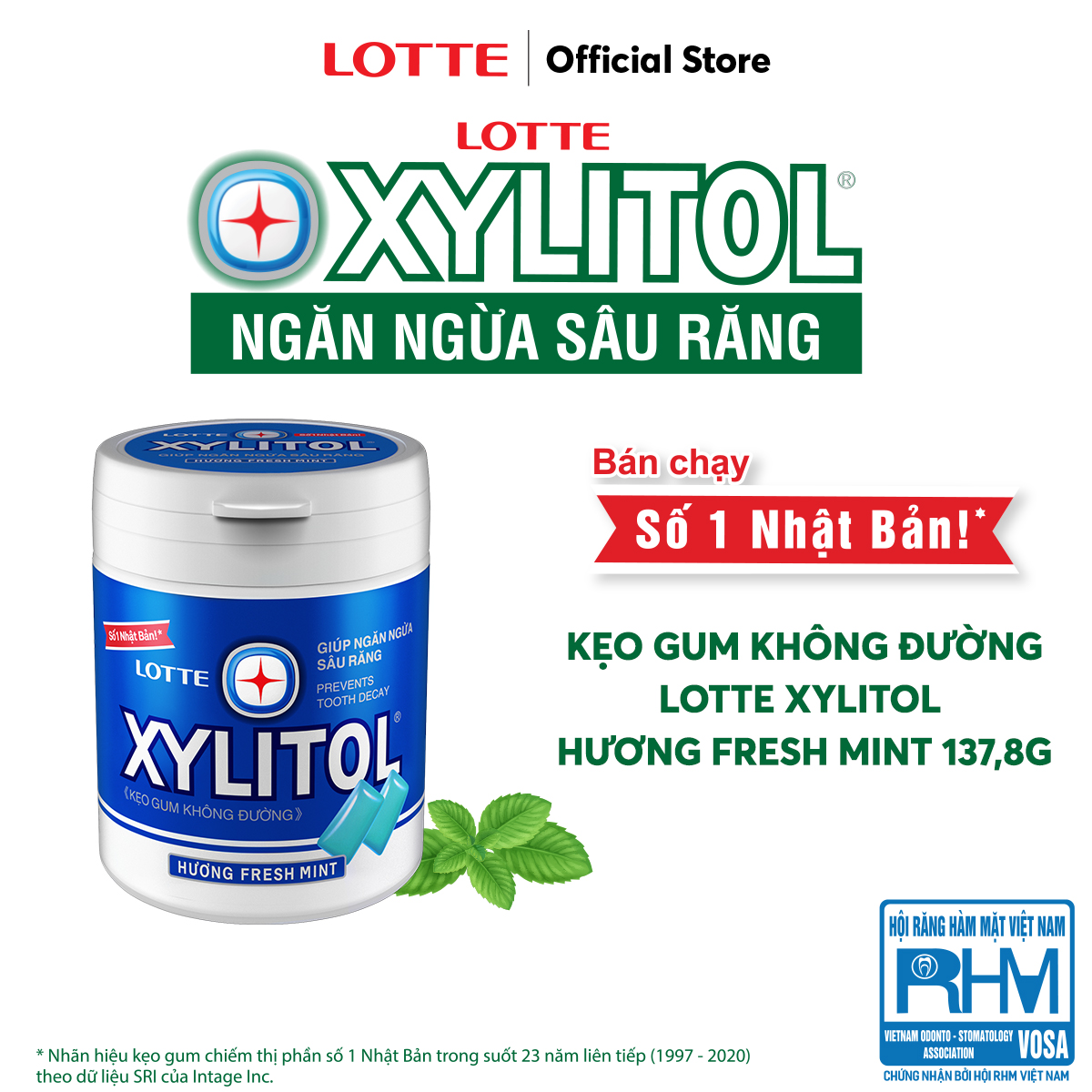 Combo 6 hũ Kẹo Gum không đường Lotte Xylitol - Hương Fresh Mint 137,8 g