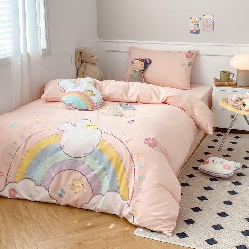 Bộ Chăn Ga Gối Cotton Linen Disney Hàng Nhập Khẩu 5Món Dễ Thương