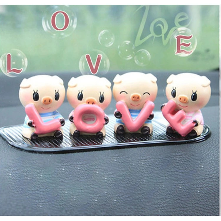 Bộ 4 Tượng Hình Heo LOVE Dễ Thương Trang Trí Phòng Làm Việc , Taplo Ô Tô - Hàng Chính Hãng