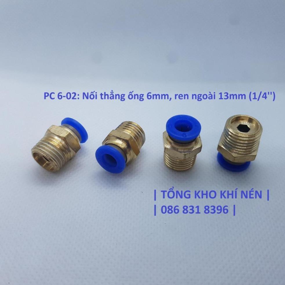 Nối nhanh ren ngoài ra ống 6mm khí nén, phun sương (ren ngoài m5; 10; 13; 17; 21mm, PC6