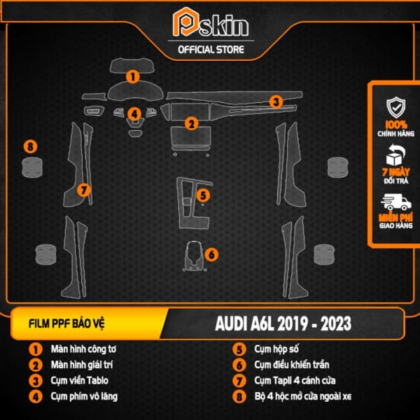 Dán PPF bảo vệ toàn diện nội thất ô tô Audi A6 | A6L - Chống trầy xước, phục hồi vết xước, làm mới và làm bóng nội thất, tăng độ bền sử dụng nội thất ô tô
