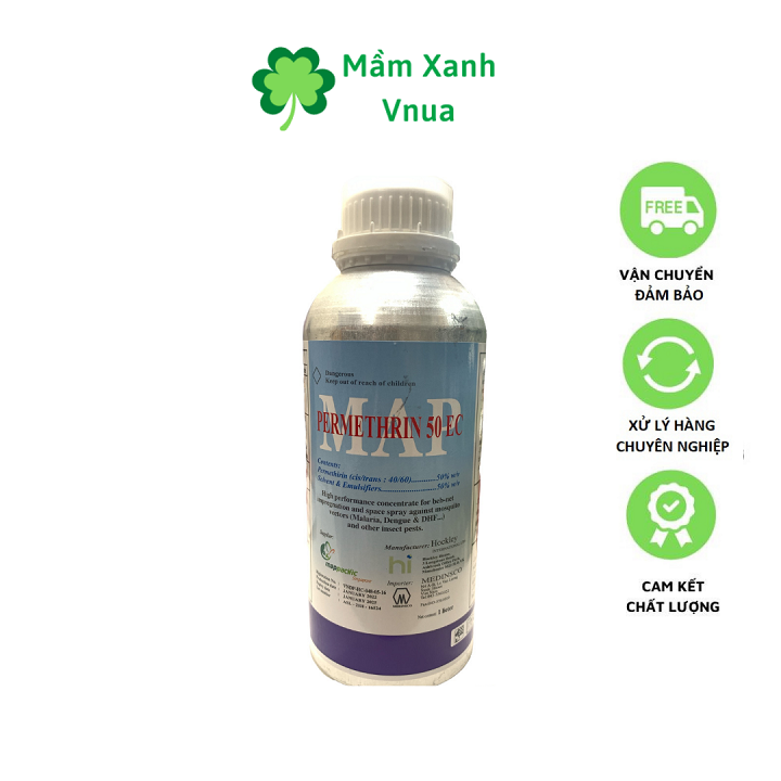 Chai Diệt Muỗi MAP PERMETHRIN 50EC Chai Nhôm 1L, 500ml - Từ Anh Quốc, Tiêu Diệt Côn Trùng Sâu Bệnh