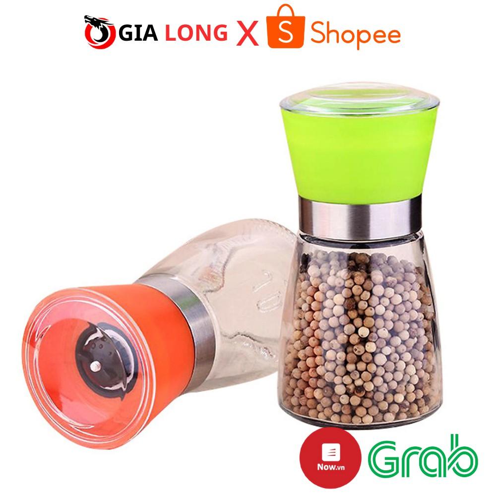 Cối Xay Tiêu Kiêm Đựng Tiêu Đa Năng Bằng Thủy Tinh Có Tay Cầm Vặn Tiện Lợi