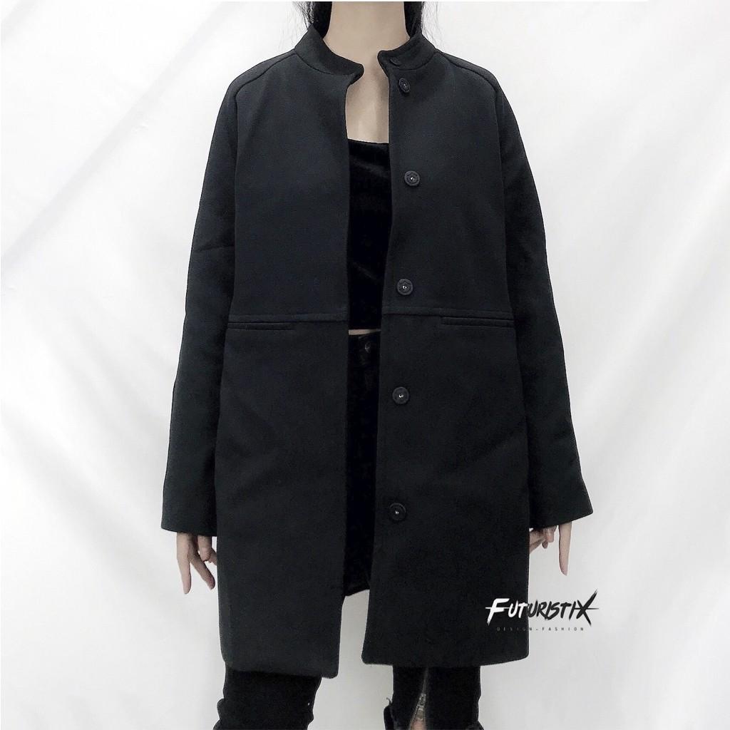 Áo Măng Tô Hàng Cúc Ngoài Futuristix - Quần Zipper Q049 - Áo 2 Dây All Black