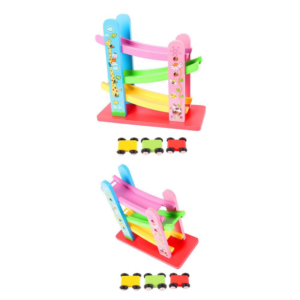 Đồ chơi gỗ Cầu trượt Ô tô 3 tầng cho bé KB216022, Đồ Chơi Xe Cầu Trượt Kèm ô tô