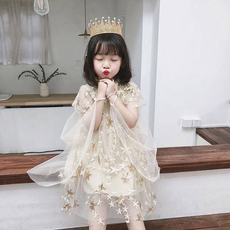 Váy đầm công chúa có tà sau Đầm bé gái voan đính cườm