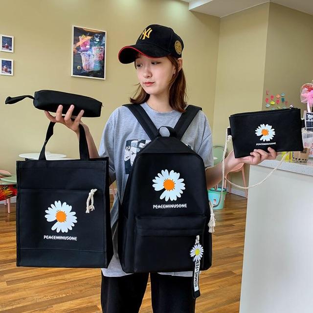 Balo thời trang, balo đi học, đựng laptop Balo Combo 4 Món Hoa Cúc Hoạ Mi Cực Hot Hit balo nữ vải