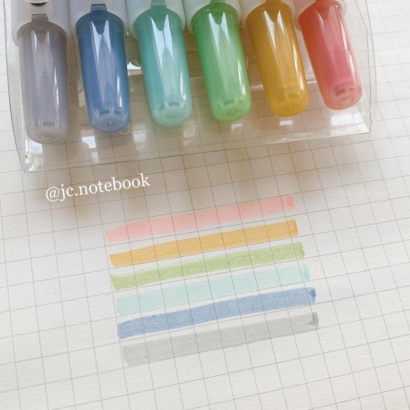 Set 6 Màu Bút Highlight Bấm - Bộ 6 Bút Dạ Quang màu Pastel dạng Bấm
