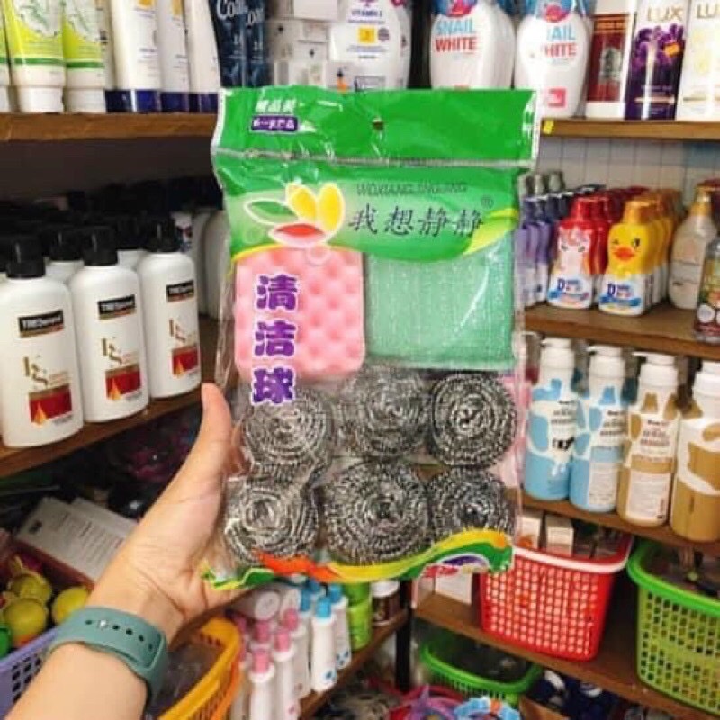 Set 9 miếng cọ vệ sinh xoong  nồi  miếng cọ sợi inox nhỏ , không trầy xước ,không làm hỏng lớp tráng nồi ,xoong ,chảo ,mà vẫn giúp đánh bay các vết bẩn , không chứa chất hóa học , thân thiện môi trường