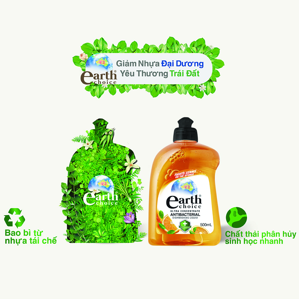 Nước rửa chén đậm đặc kháng khuẩn Earth Choice 500ml