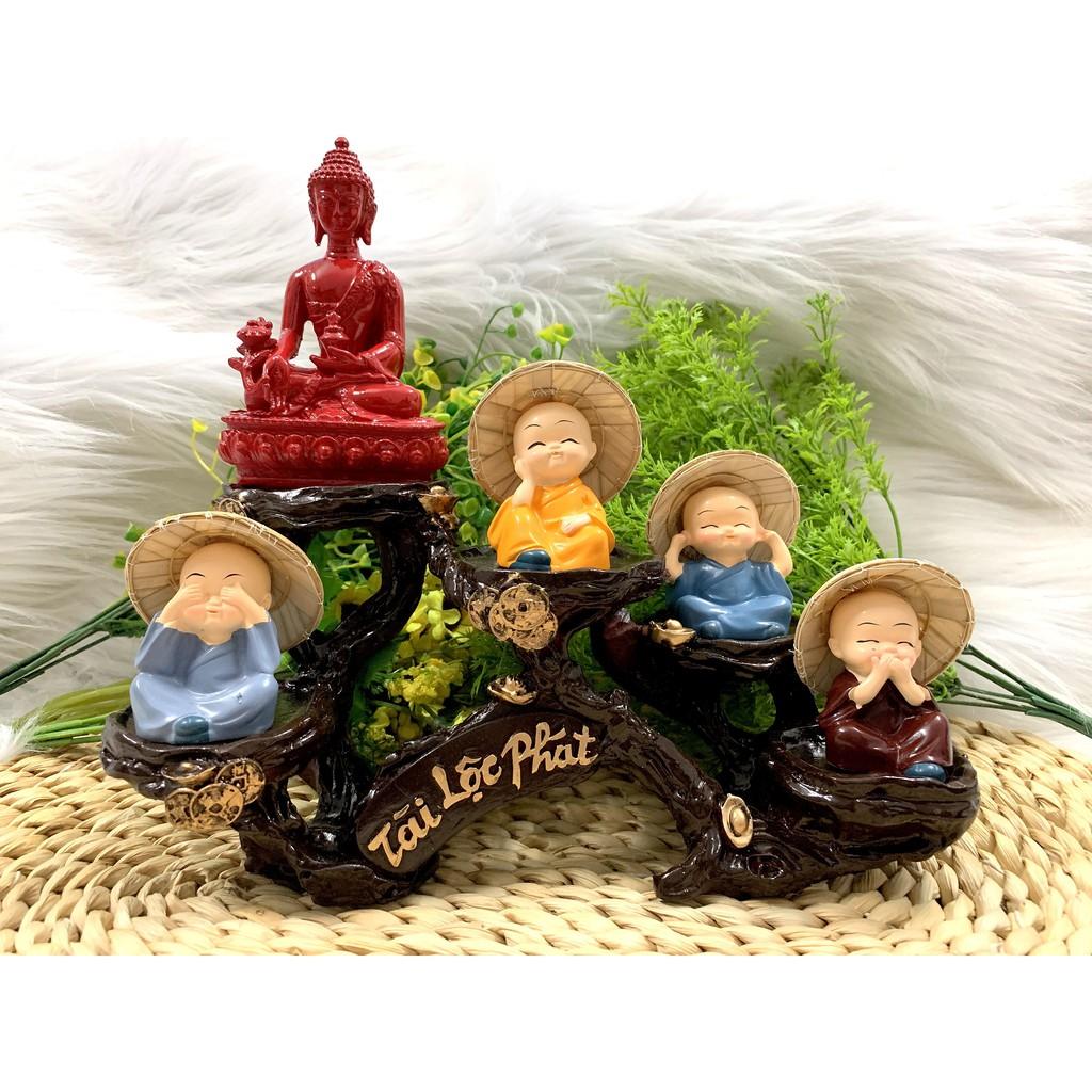 Full Set Tượng Phật Thích Ca + Đế Tượng Tài Lộc Phát + Chú Tiểu Nón Lá