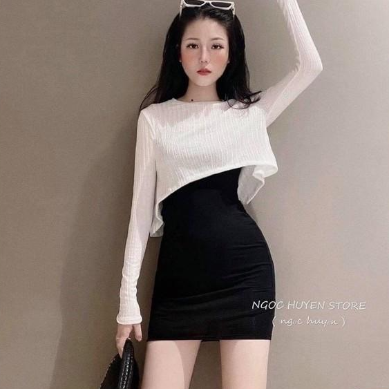 Set đầm body 2 món tay dài cực xinh chất vải thun gân len 4 chiều Free Size dưới 53kg dành cho nữ cá tính sexy gợi cảm
