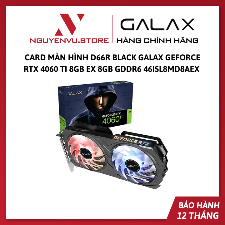 Card màn hình D66R Black GALAX GeForce RTX 4060 Ti 8GB EX 8GB GDDR6 46ISL8MD8AEX - Hàng chính hãng