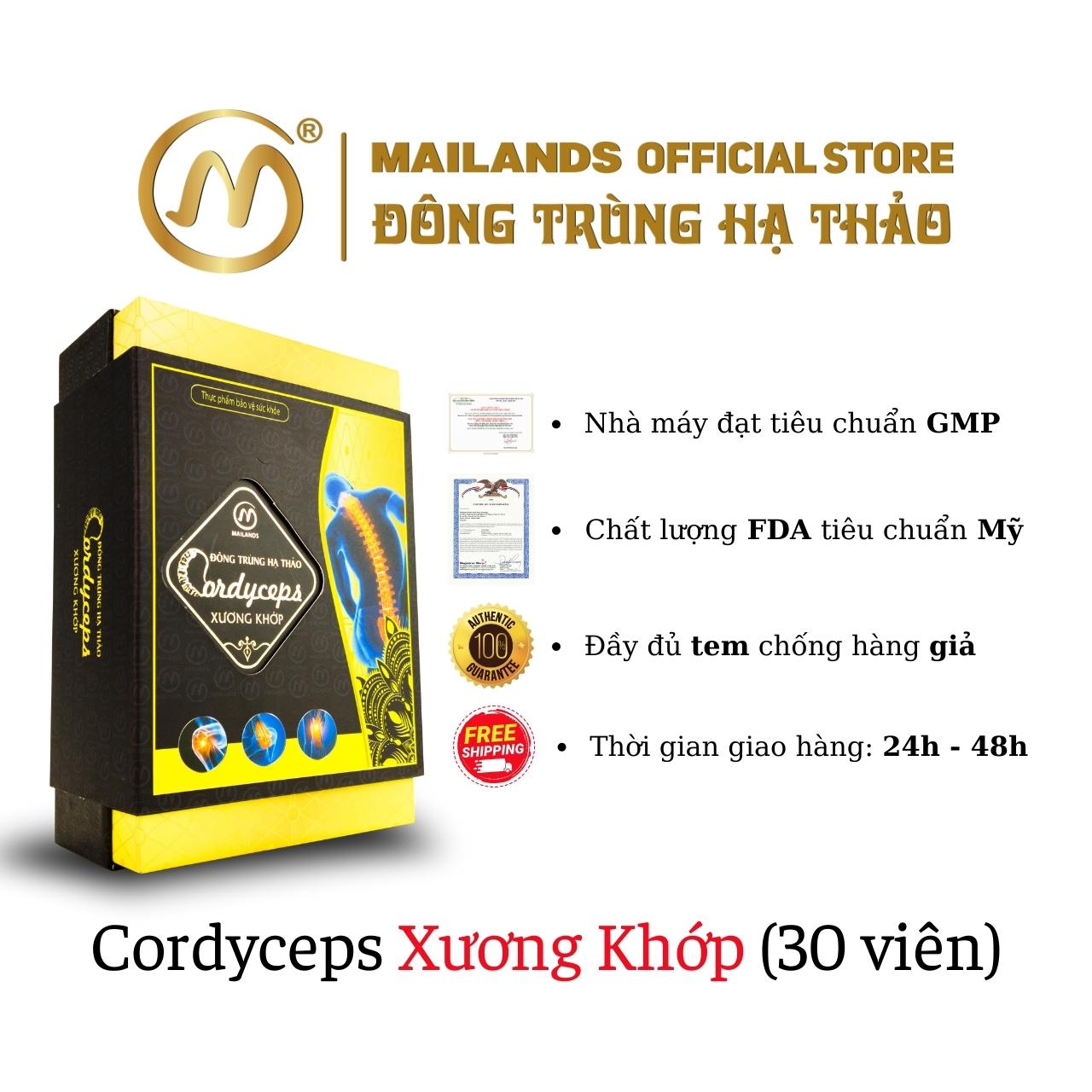Viên nén đông trùng hạ thảo Cordyceps Xương Khớp, Hỗ trợ đau khớp, khô khớp do viêm khớp, thoái hóa khớp, Hộp 30 - 60 viên