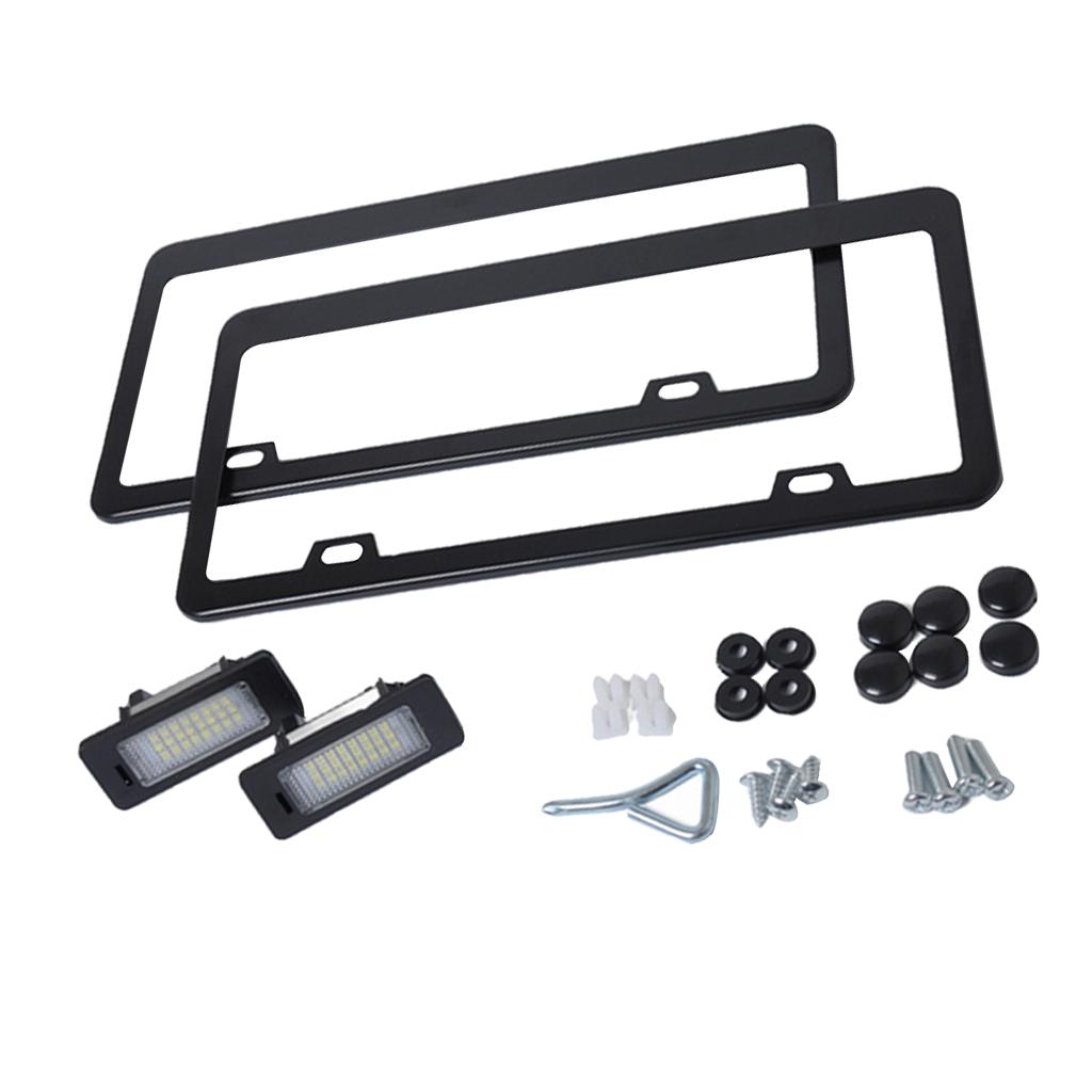 Black Vehicle License Plate Lamp Refitting Kit + 2pcs LED License Number Plate Lights for BMW E39 E82 E92 E93