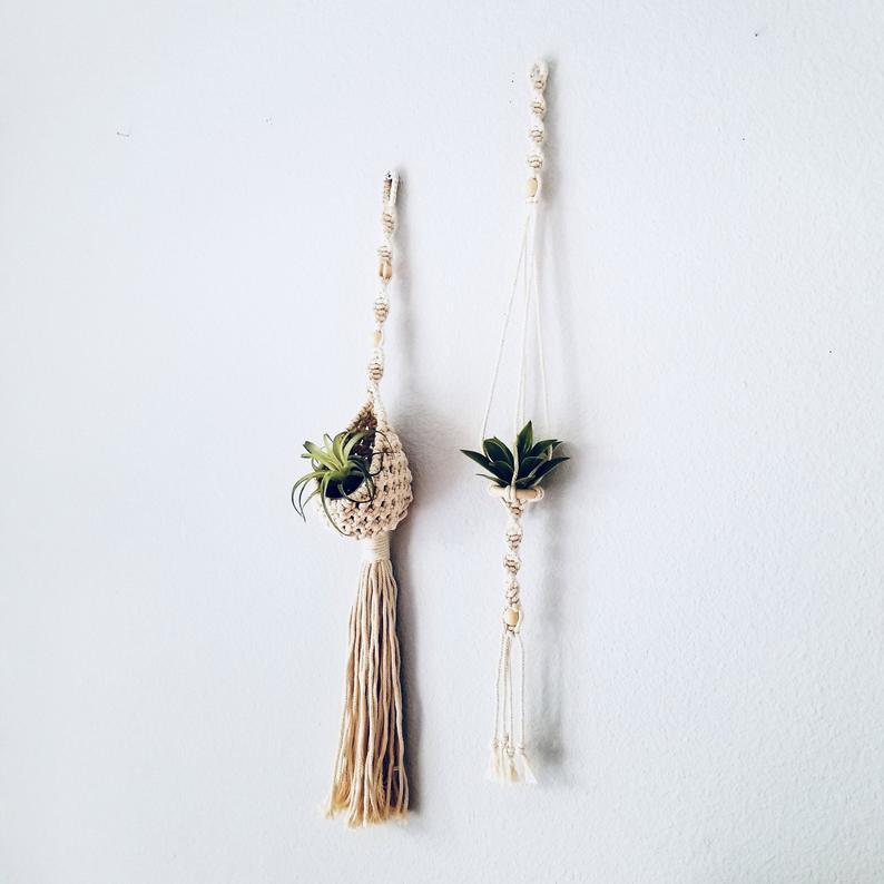 Set 2 giỏ treo và dây treo cây không khí trang trí Macrame wall hanging air planter M206