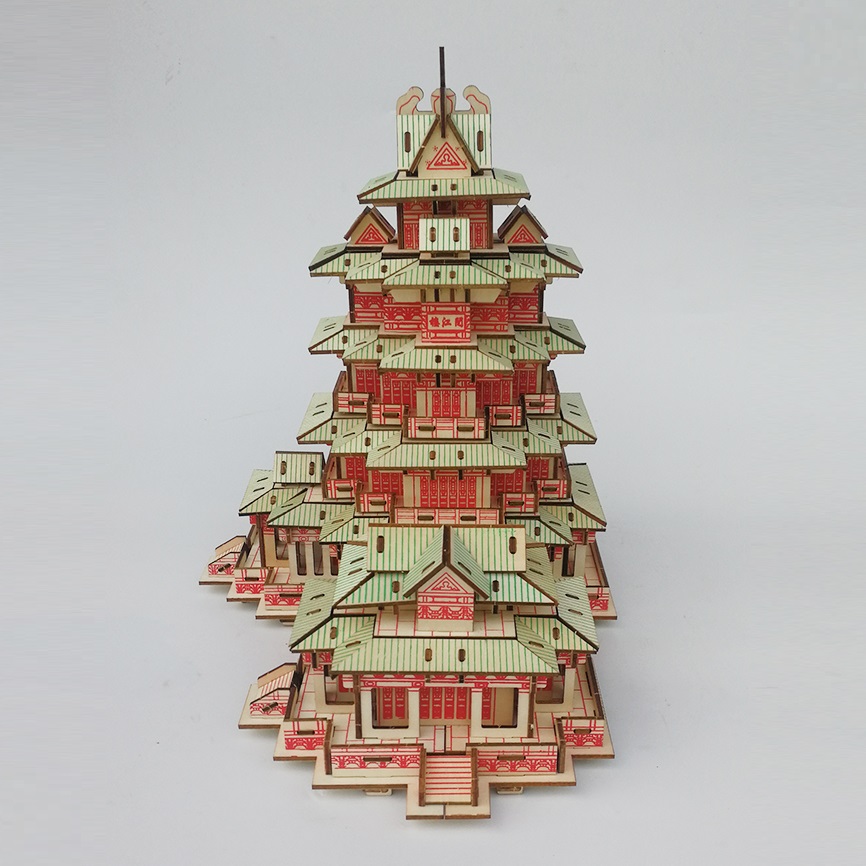 Đồ chơi lắp ráp gỗ 3D Mô hình Tháp Yuejiang Tower Laser HG-F031 Kèm đèn LED
