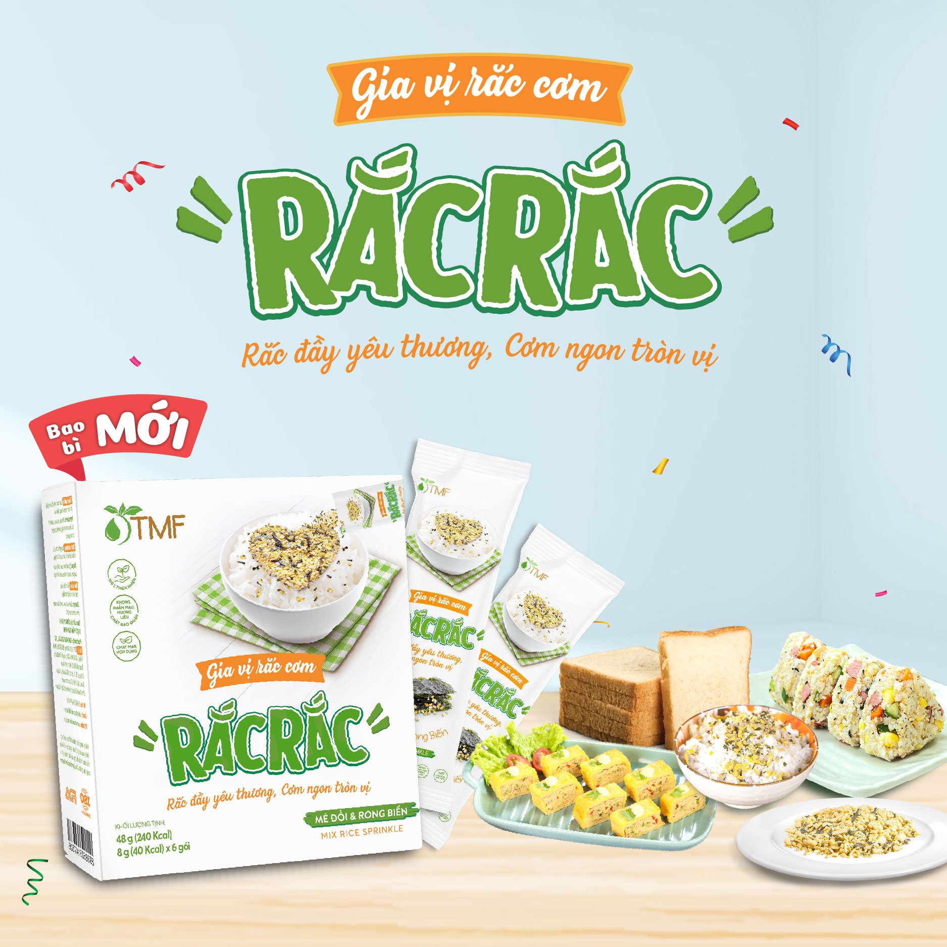 Gia vị rắc cơm rong biển Rắc Rắc hộp 6 gói cho bé ăn dặm ăn ngon không hương liệu TÂM MINH FOODS