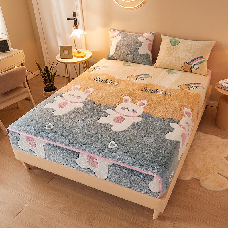 In Họa Tiết Dép Nỉ Trang Bị Giường Mềm Mại Ấm Cúng Nổi Giường Tấm Bảo Vệ Nệm Bao Giữ Ấm Mùa Đông Kéo Dài Sang Trọng Ngắn Vỏ Gối