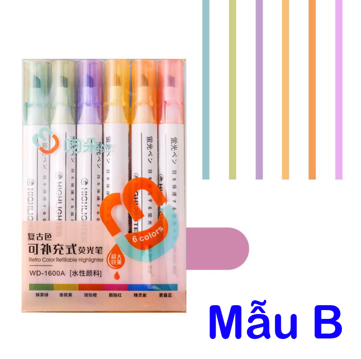 Bộ bút dạ quang 6 màu xinh xắn tiện dụng, bút đánh dấu bút nhớ H107