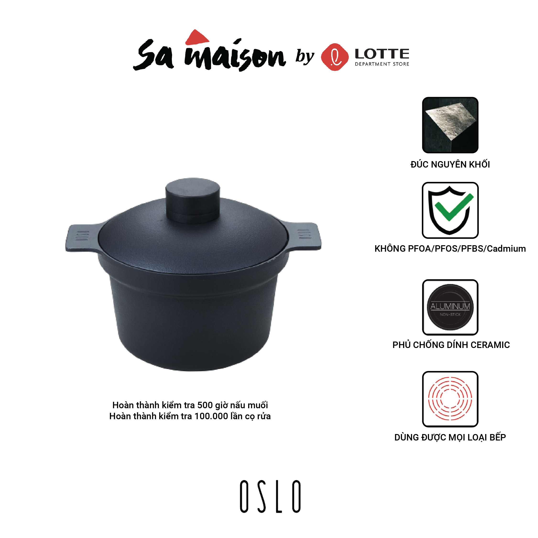 Nồi chống dính 2 nắp Oslo Kokker 20cm, nắp nhôm và nắp sứ bên trong