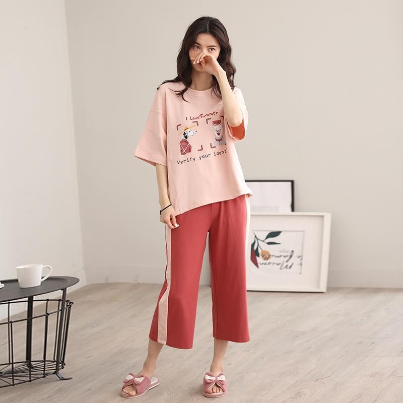 BỘ LỬNG COTTON 100% ÁO HỒNG QUẦN ĐỎ