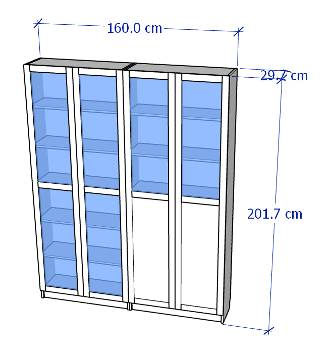 JELLY, Kệ sách 6 tầng 2 gian cửa kính cổ điển, Phong cách Bắc Âu, 160x30x202cm