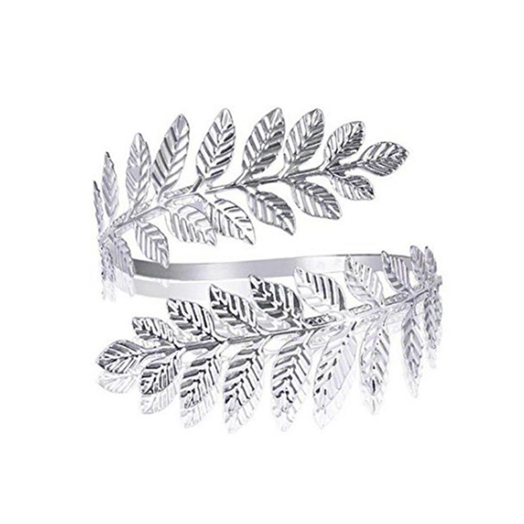 2X Women Arm Upper Arm Cuff Armband Armlet Bracelet Bangle-Spiral Leaf silver